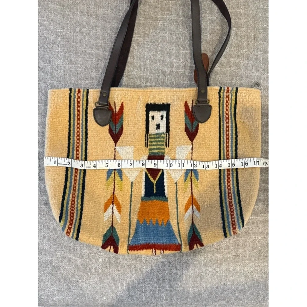 Manos Zapotecas Wool Tote Bag Southwestern Handwoven Leather Strap Boho